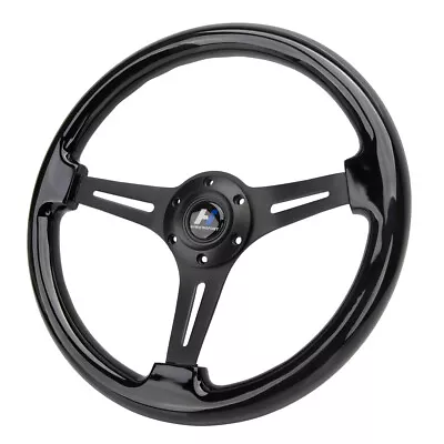 Hiwowsport 14  Black Wood Steering Wheel 6 Bolts 1.75  Depth Aluminium Spokes • $59.99