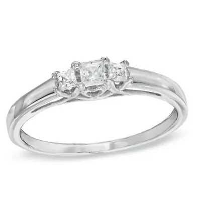 Zales .25-.5 Ct Tw Princess Cut Diamond 3 Stone Engagement Ring 10k White Gold • $475