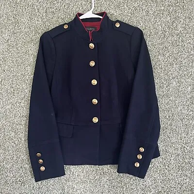 Talbots Jacket Women 8 Navy Twill Military Epaulet Brass Button Mandarin Collar • $18.99