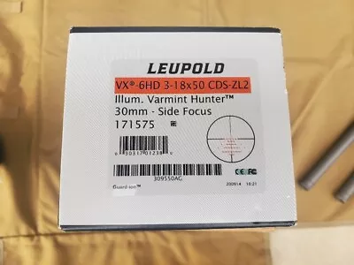 Leupold VX-6HD 3-18x 50mm CDS ZL2 Illuminated Varmint Reticle Scope 171575 • $1540