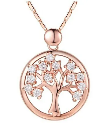 Tree Of Life Necklace Crystal Rose Gold 18 Inch With Extender Comes Gift Box 978 • £11.95