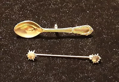 Pair Of Vintage Stick Pins: Spoon & Starburst • $6