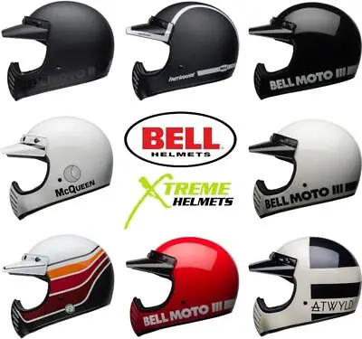 Bell Moto 3 Helmet Full Face Retro Vintage Fiberglass 5-snap Visor DOT XS-2XL • $299.95