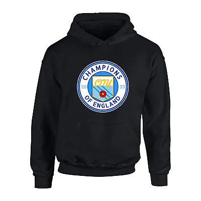 Childrens Manchester City CHAMPIONS Of England 2023 HOODIE Fanmade Large CR Kids • £22.95