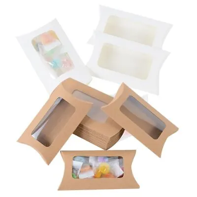 $10.95 • Buy 10/20pcs Kraft Paper Pillow Shape Candy Box With Window Wedding Birthday Supply