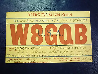 Vintage 1934 QSL Radio Card Postcard W8GQB - DETROIT MI - Winston Peebles • $3.95