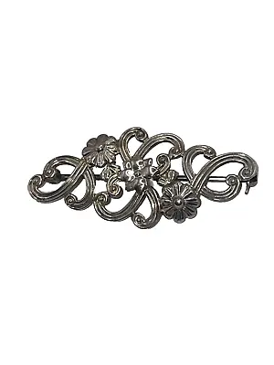 Symmetalic Sterling Silver & 14K Gold Vintage Floral Open Work Swirl Brooch Pin • $29.99