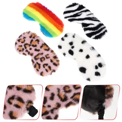  4 Pcs Plush Goggles Front Rabbit Fur Child Eye Shades Sleeping Silk Blindfold • £11.88