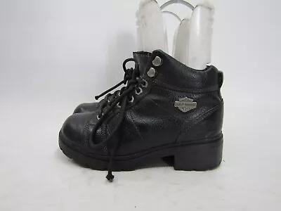 Harley Davidson Womens Size 5.5 M Black Leather Laces Ankle Fashion Riding Boots • $80.75