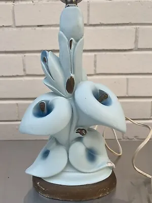 Vintage Chalkware Table Lamp Blue Floral Calla Lily Mid Century Modern MCM • $50
