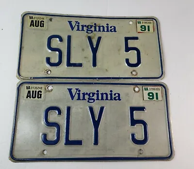 Lot 2 Matching Virginia VA Vintage Vanity License Plate Tag 1991 SLY 5  • $36.54