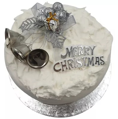 Cake Decoration Set Silver  Holly & Bells With MERRY CHRISTMAS Sign  • £3.79