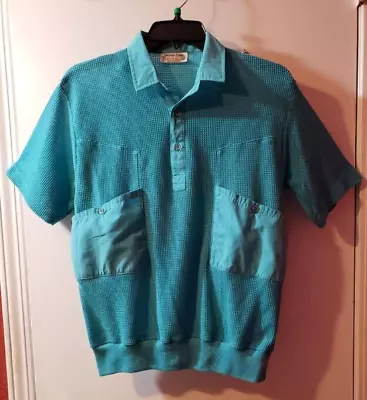 VTG 80s MESH POLO SHIRT SEE THRU MENS M TURQUOISE BLUE HARDLY WORN CRYSTAL CLUBS • $24.99