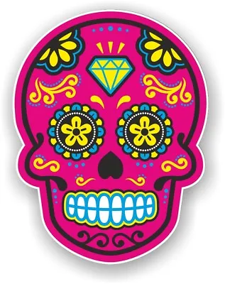 Mexican Day Of The Dead Sugar Skull Multi-Coloured Pink Vinyl Car Sticker Decal • £2.49