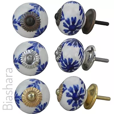 £2.60 • Buy Blue And White CERAMIC DOOR KNOBS Floral Cupboard Handles Cabinet Drawer Vintage