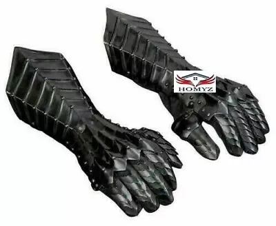 Armor Knight Gauntlet SCA Armor Functional Finger Black Gloves Cosplay LARP Set • $115