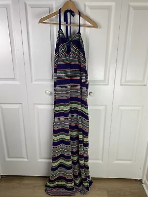 Missoni Italy 48 US L Maxi Halter Dress Knit Multicolor Boho Hippie Striped • $119.99