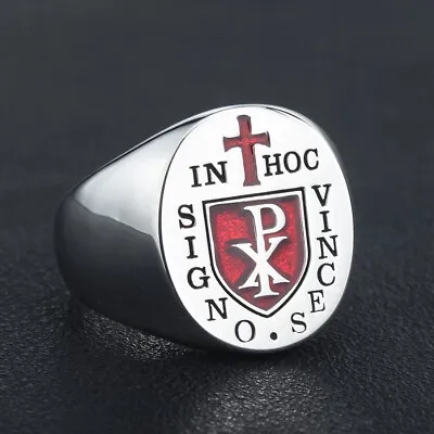 $69.90 • Buy In Hoc Signo Vinces Knights Templar Chi Rho Masonic 925 Sterling Silver Ring