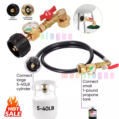 4FT Propane Refill Adapter Hose With Pressure Gauge QCC1 Type For 20Lb Gas Tank • $29.99