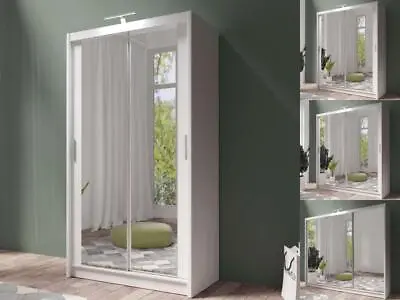 Bedroom Mirror Sliding Door Wardrobe DAKO 3 Option LED White 4 SIZES - BEST DEAL • £29.99