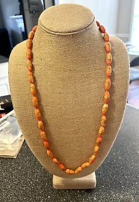 Vtg Orange Floral Beaded Necklace 15.5” • $17.99