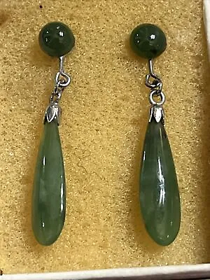 Nephrite Jade Pierced Earrings Vintage • $10