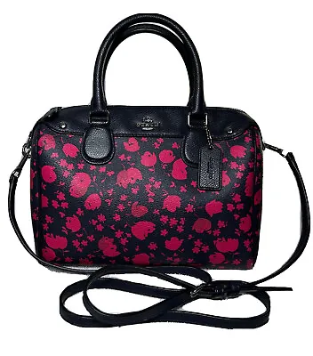 COACH Floral Flower Mini Bennet Satchel Coated Cavas F55466 Handbag Pink Navy • $100