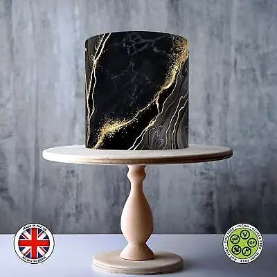 Black And Gold Marble Pattern Wrap Around Edible Cake Topper ICING / WAFER • £7.79