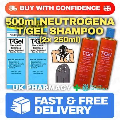 500ml Neutrogena T/Gel Shampoo (2x 250ml) - Treats Itchy Flaky Scalp -BEST VALUE • £25.99