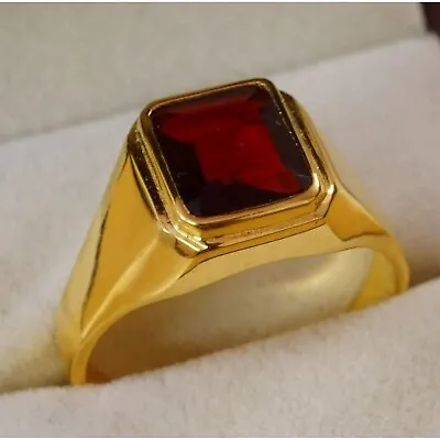 Emerald Cut Red Garnet Ring 18k Gold Men's Ring Women And Mens Ring Gift For Him • $51