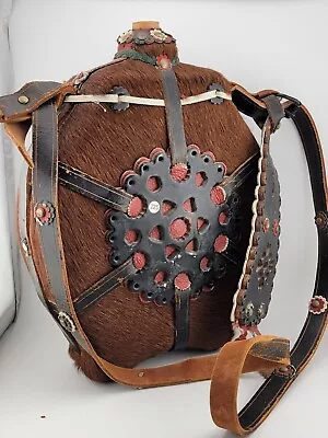 Rare Vintage Unique Large Native American Canteen Covered In Hide With Strap. • $229.99