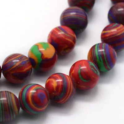 10 Marble Beads Rainbow Striped Synthetic Malachite 8mm Unique Jewelry Supplies • $3.43