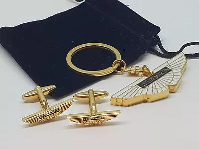 24ct GOLD PLATED ASTON MARTIN KEYRING & CUFFLINKS SET 24k VANTAGE VANQUISH DB9 • $43.50