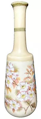 Vtg Hand Painted Dogwood Flower 12  Tall Neck Ivory Milk Glass Barber Bottle • $42