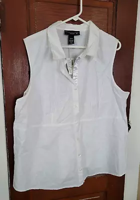 NWT Lane Bryant Venezia Women's 22/24 White Embroidered Sleeveless Button Shirt • $14.95