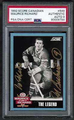 1992 93 Score The Legend #549 Maurice Richard Autograph Auto PSA AUTO 9 PSA/DNA • $130.37