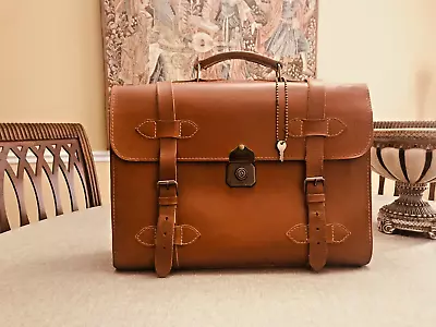 J. J. KUBLER  Thick Tan Saddle Leather  Double Strapped  Briefcase -  Germany • $399