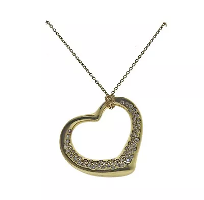 Tiffany & Co Elsa Peretti 18k Gold Diamond Open Heart Pendant Necklace • $3600