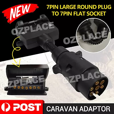 $16.45 • Buy 7 Pin Round Male Plug To 7 Pin Flat Female Socket Adaptor Trailer Connector