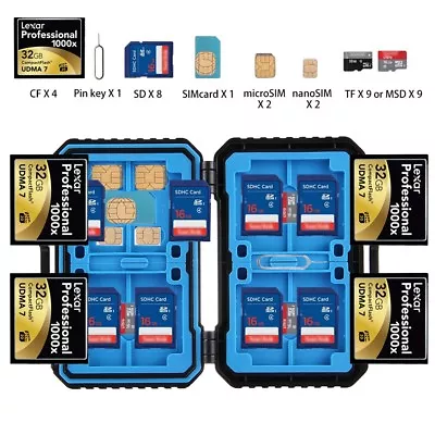 27 In 1 SD SDHC CF Memory Card Case Holder Hard Storage Anti-shock Waterproof • £10.52