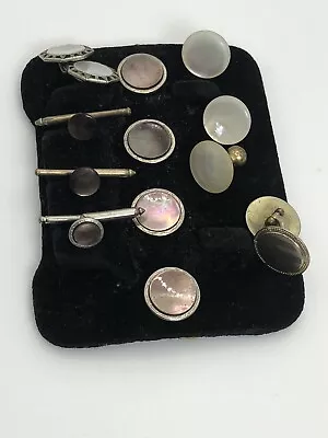 Lot Mother Of Pearl Cufflinks Buttons Antique Swank Hayward Dress Vtg • $5.99