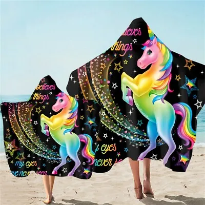 Gift Unicorn Stars Flower Adult Kids Family Hooded Towel Surf Bath Swim Beach • £16.79