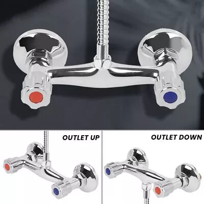 Wall-Mounted Bathroom Shower Mixer Taps Bar Brass Valve Twin Outlet Chrome 1/2  • £13.99