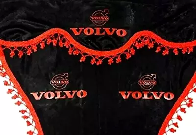 Truck Curtains For VOLVO VNL VNR FH3 FH4 FM FH12 FH16 Black W/ Red Tassels 3 Pcs • $79.97