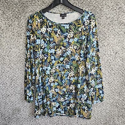 J Jill Top Womens Small Wearever Collection Blue Floral Print Stretch Tunic • $17.99