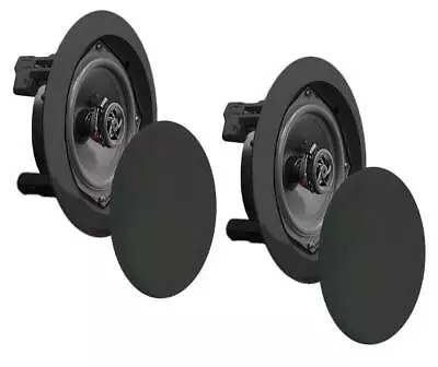 Pyle PDIC81RDBK 250W 8 Inch Flush In-Wall In-Ceiling Black Speakers Pair (Used) • $27.59