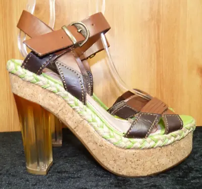 Miss Sixty Womens Leather And Cork Platform High Heel Sandals Shoes Uk 5 Eu 38 • £19.99