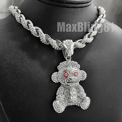 Hip Hop Silver PT NBA Youngboy Monkey & 9mm 16  18  20  Iced Rope Chain Necklace • $17.99