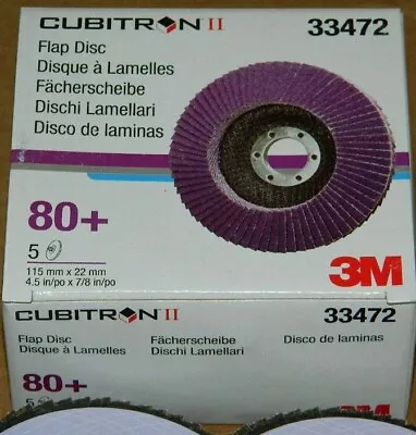 3M CUBITRON II FLAP DISC 33472 4 1/2  X 7/8” Hole BOX OF 5 DISCS 80+ GRIT • $25