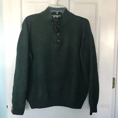 Enzo Mantovani Sweater L Green 100% Wool Henley Long Sleeve Pullover Preppy • $19.45
